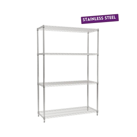 Wire Stainless Steel Shelving 1830h x 1212w x 458d 4 Level 300kg UDL
